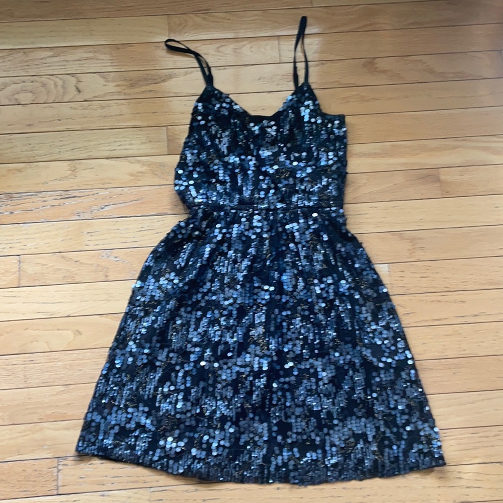 Ink navy/ black lace and sequin dress